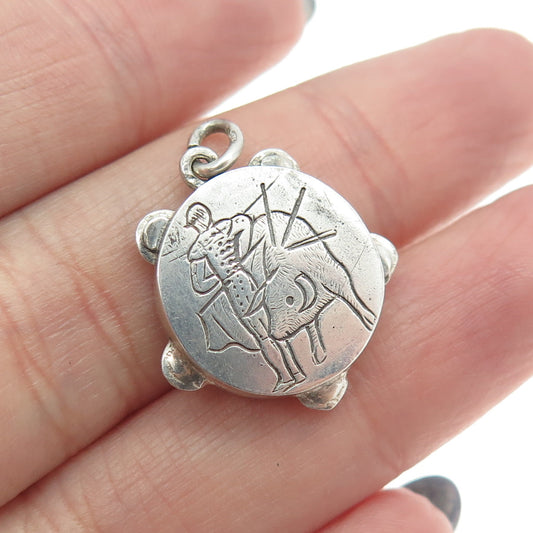 925 Sterling Silver Vintage Engraved Matador Hand Drum Charm Pendant