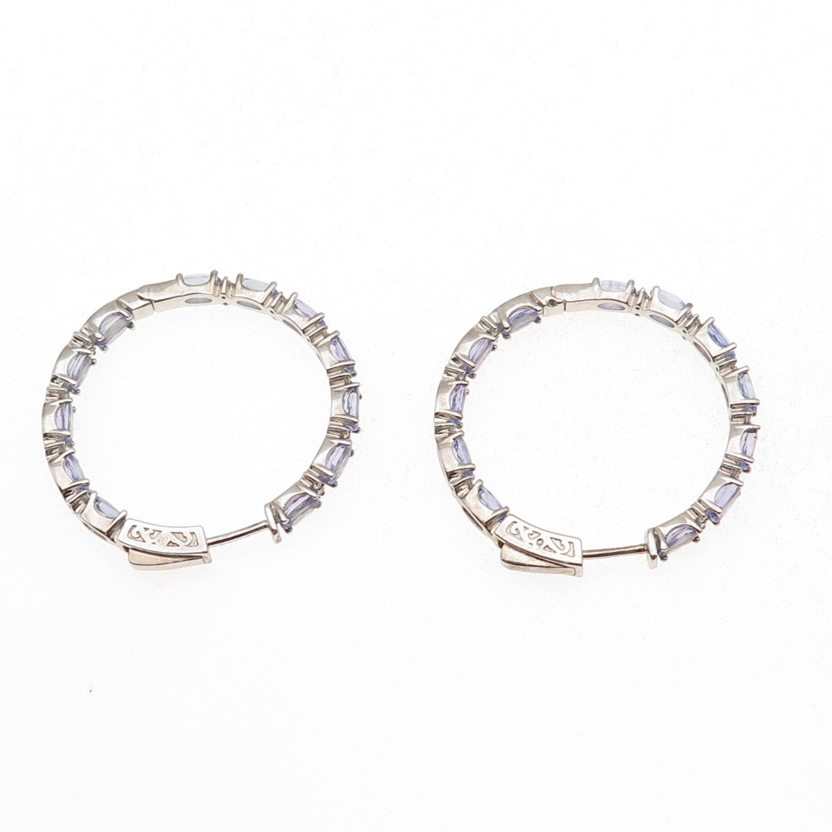 925 Sterling Silver Real Tanzanite White Topaz In & Out Hoop Earrings