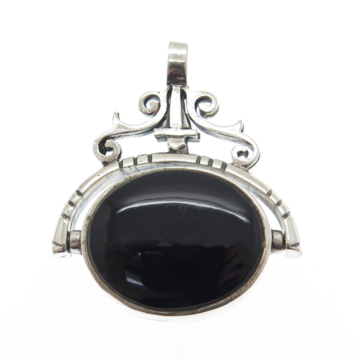 925 Sterling Silver Vintage Mother-of-Pearl & Black Onyx Gem Reversible Pendant