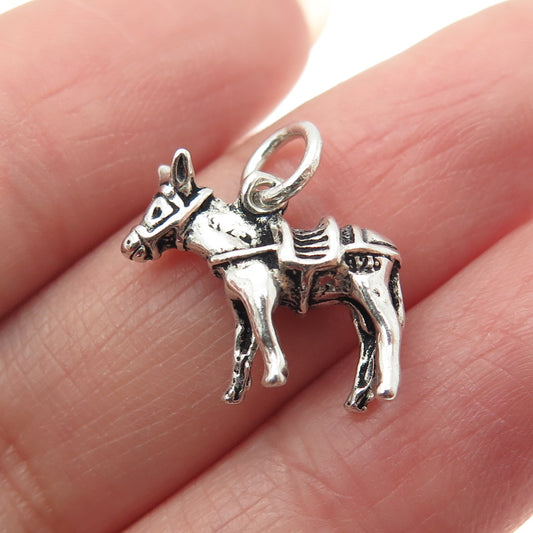 925 Sterling Silver Vintage Ponny Oxidized Minimalist 3D Charm Pendant