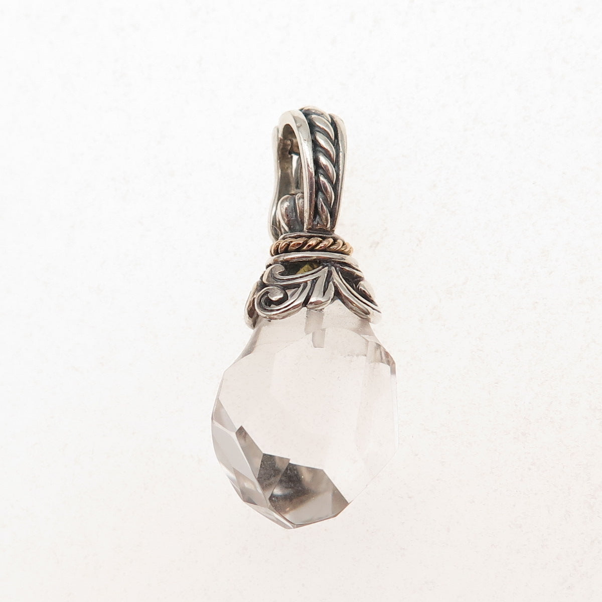 925 Sterling Silver 14K Gold Vintage Clear Crystal Teardrop Charm Pendant
