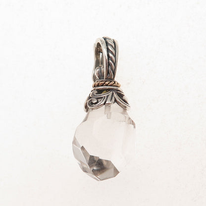 925 Sterling Silver 14K Gold Vintage Clear Crystal Teardrop Charm Pendant