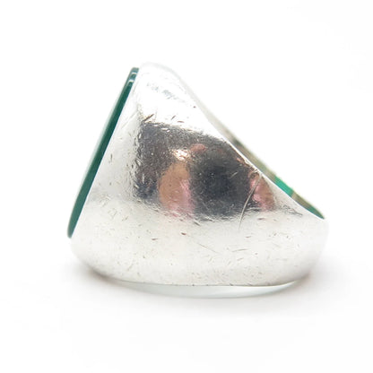 925 Sterling Silver Vintage Real Green Onyx Gemstone Ring Size 7