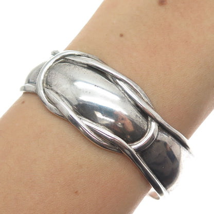 925 Sterling Silver Vintage Mexico Love Knot Adjustable Cuff Bracelet 6.75"