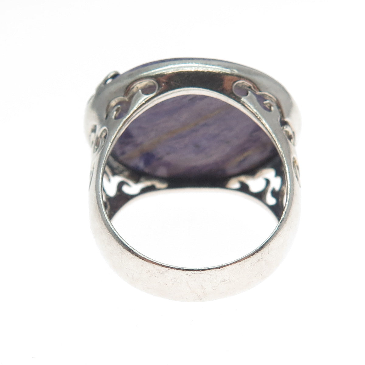 925 Sterling Silver Vintage Real Cabochon Sugilite Gemstone Swirl Ring Size 9.5