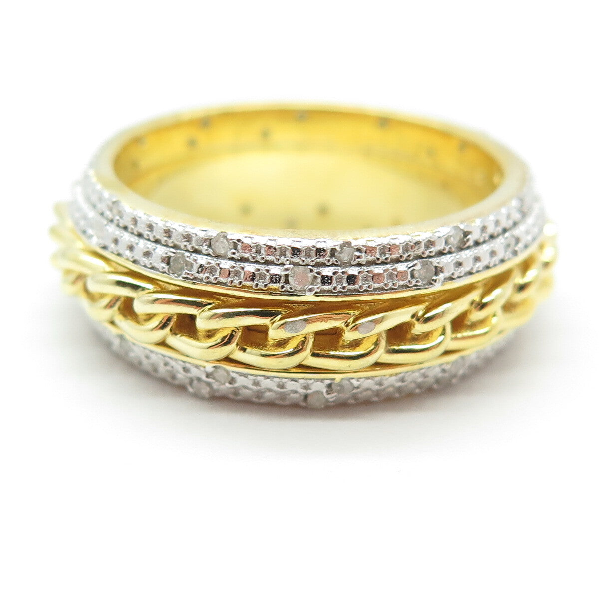 DBJ DEE BERKLE 925 Sterling Silver Gold Plated Real Diamond Chain Ring Size 10.5