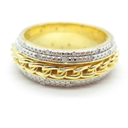 DBJ DEE BERKLE 925 Sterling Silver Gold Plated Real Diamond Chain Ring Size 10.5