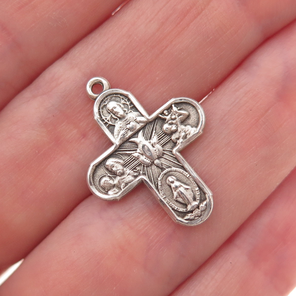 Bliss 925 Sterling Silver Vintage 4-Way Cross Catholic Oxidized Charm Pendant