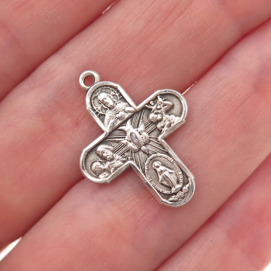 Bliss 925 Sterling Silver Vintage 4-Way Cross Catholic Oxidized Charm Pendant