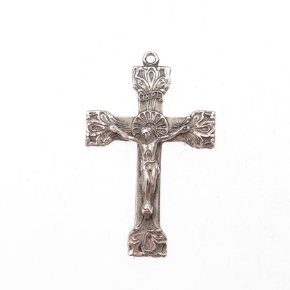 Chapel 925 Sterling Silver Antique Art Deco Crucifix Cross Oxidized Pendant