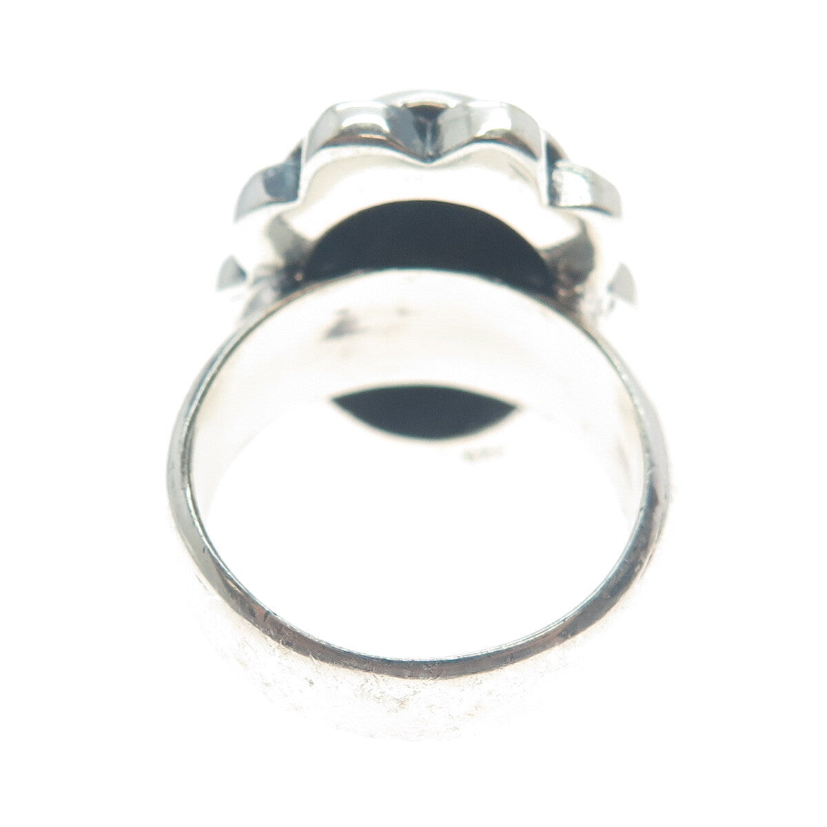 925 Sterling Silver Vintage Real Blue Sunstone Chain Link Oxidized Ring Size 8.5