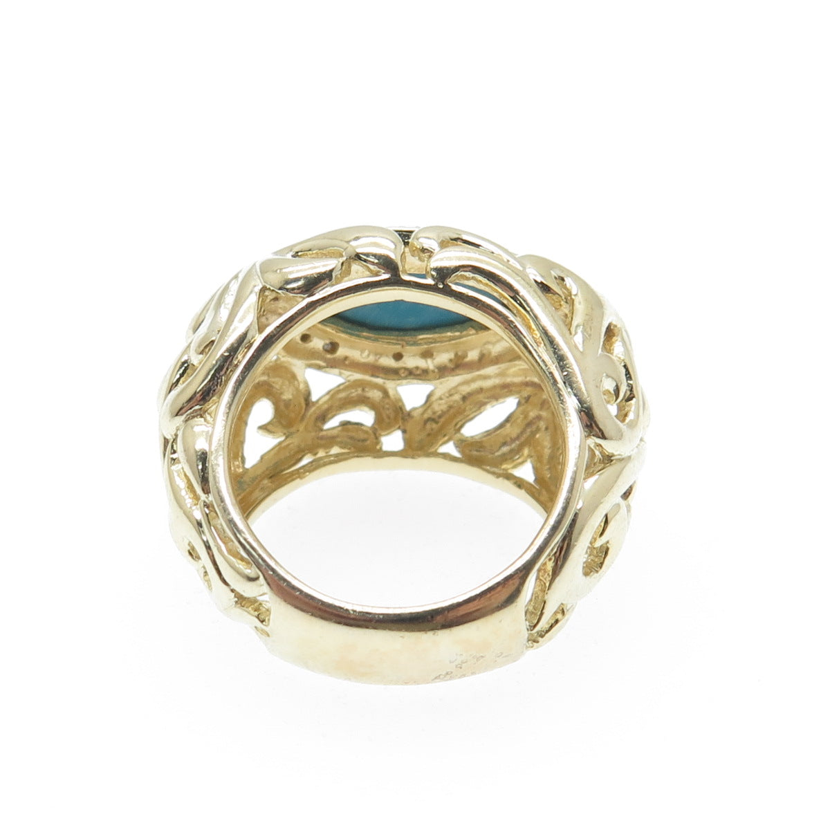 925 Sterling Silver Gold Plated Real Diamond Accent & Turquoise Ring Size 5.5