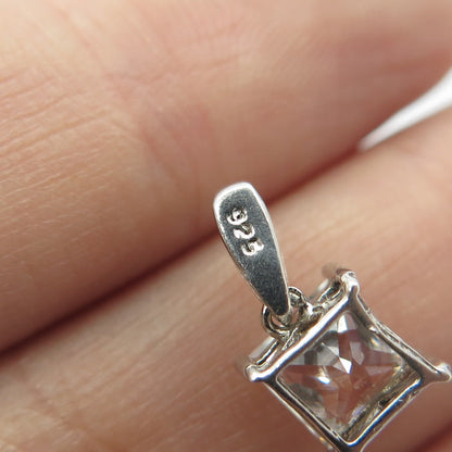 925 Sterling Silver Princess-Cut Shaped C Z Pendant