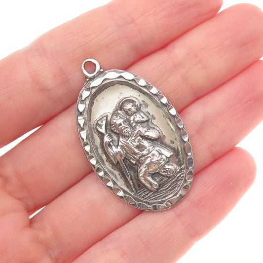 Creed 925 Sterling Silver Vintage St. Christopher Oxidized Charm Pendant