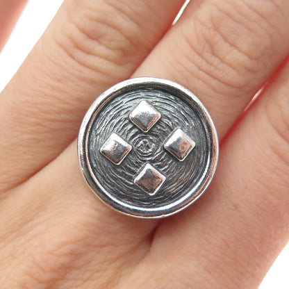 BRENDA SCHOENFELD 925 Sterling Vintage 1993 Mexico Button Oxidized Ring Size 6.5