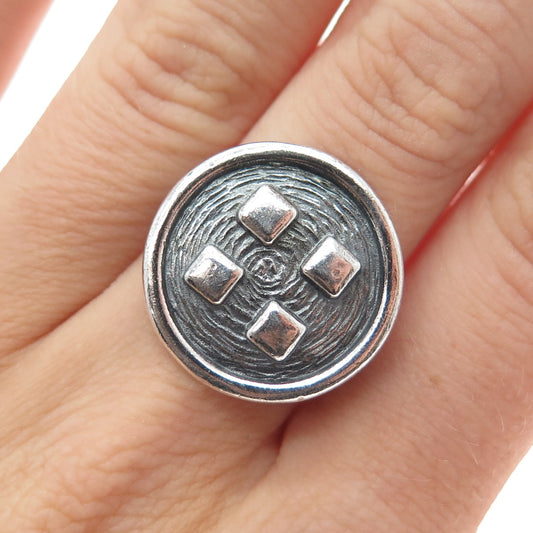 BRENDA SCHOENFELD 925 Sterling Vintage 1993 Mexico Button Oxidized Ring Size 6.5