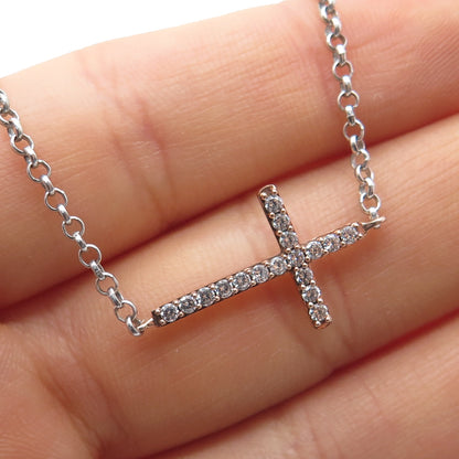 925 Sterling Silver 2-Tone Round-Cut C Z Cross Rolo Chain Necklace 19"