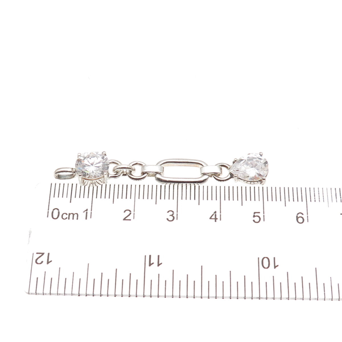 925 Sterling Silver Round & Pear-Cut C Z Drop Charm Pendant