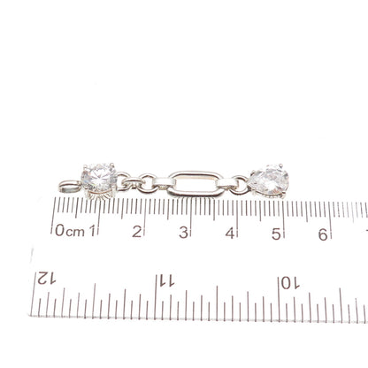 925 Sterling Silver Round & Pear-Cut C Z Drop Charm Pendant