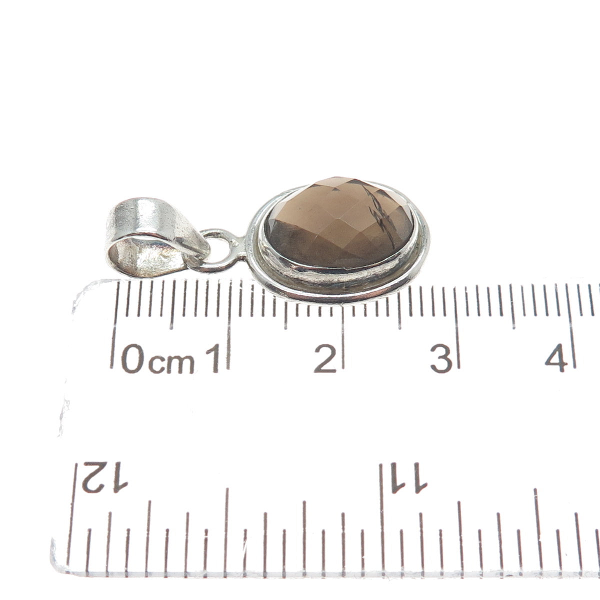 925 Sterling Silver Vintage Real Smoky Quartz Oxidized Charm Pendant