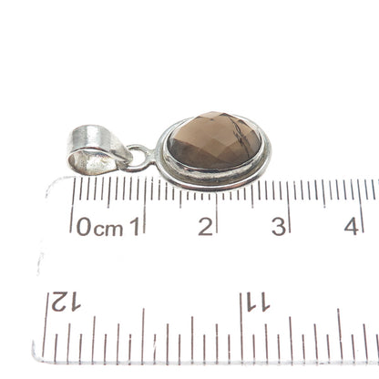 925 Sterling Silver Vintage Real Smoky Quartz Oxidized Charm Pendant