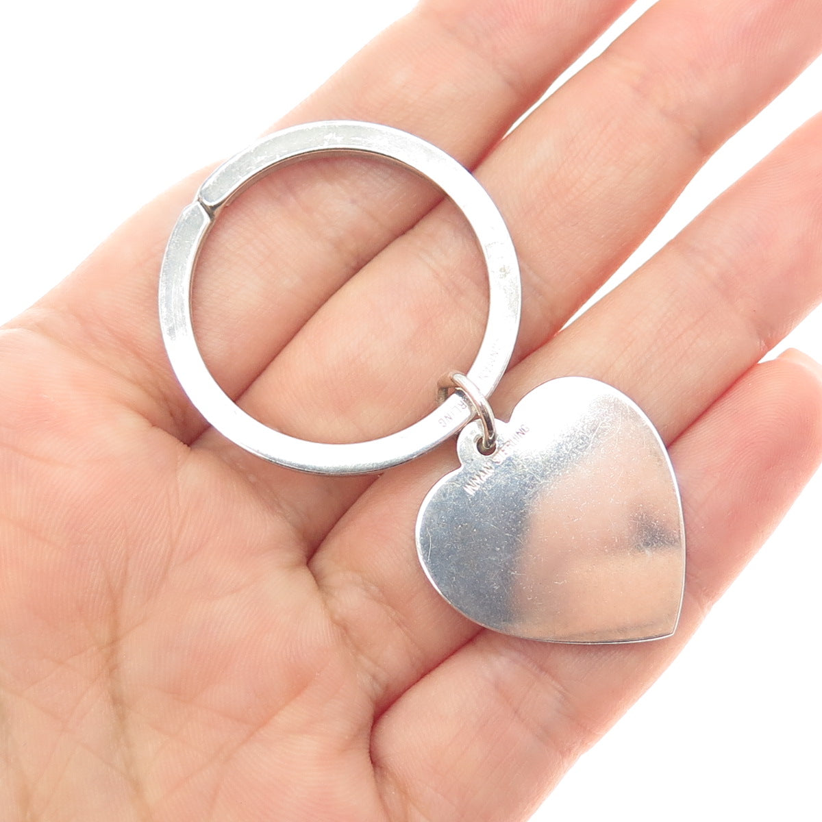 J.T. INMAN 925 Sterling Silver Vintage Heart Tag Key Fob Ring