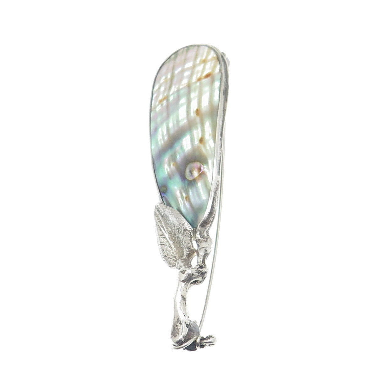 925 Sterling Silver Vintage SP Poland Real Abalone Shell Modernist Floral Brooch