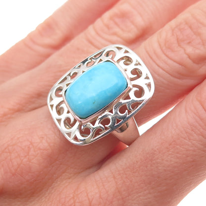 Tehya Oyama 925 Sterling Silver Real Sleeping Beauty Turquoise Swirl Ring Size 8