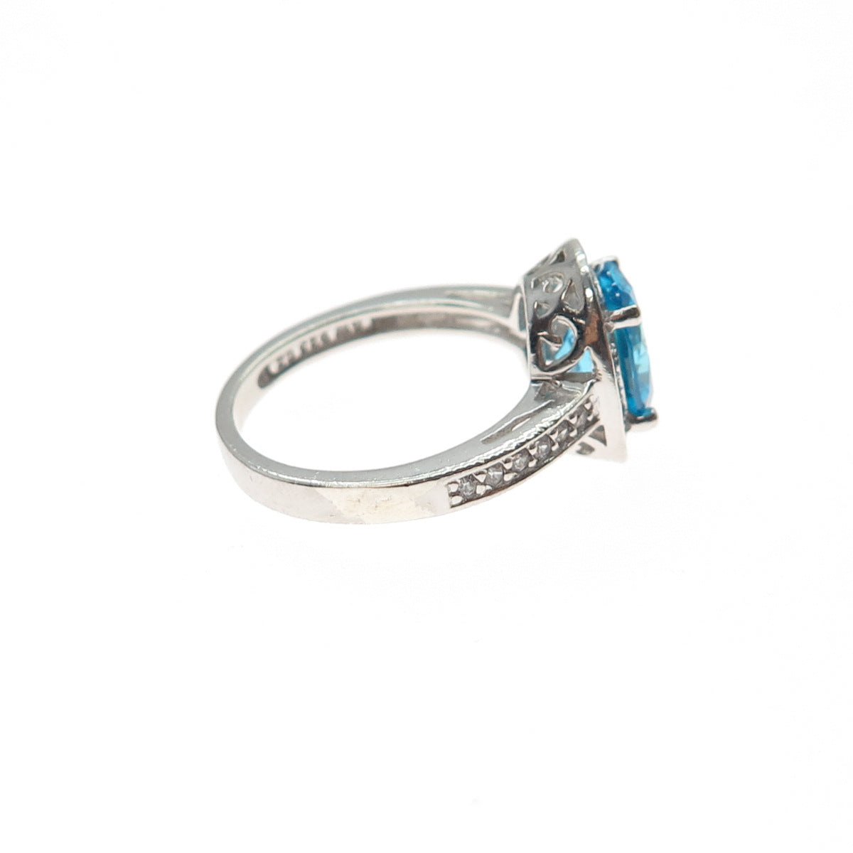925 Sterling Silver Blue & White C Z Ring Size 5.25