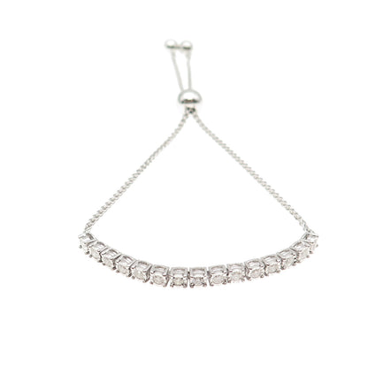 925 Sterling Silver Real Diamond Tennis Link Adjustable Bolo Bracelet 6-8.5"