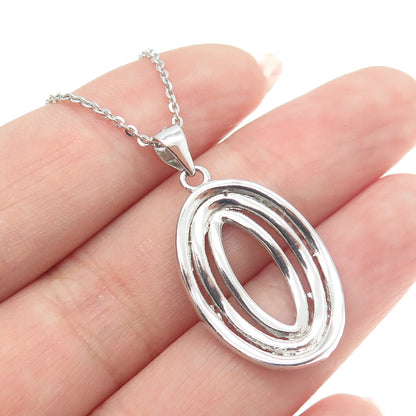 925 Sterling Silver Round-Cut C Z Multi-Circle Oval Cable Chain Necklace 18"