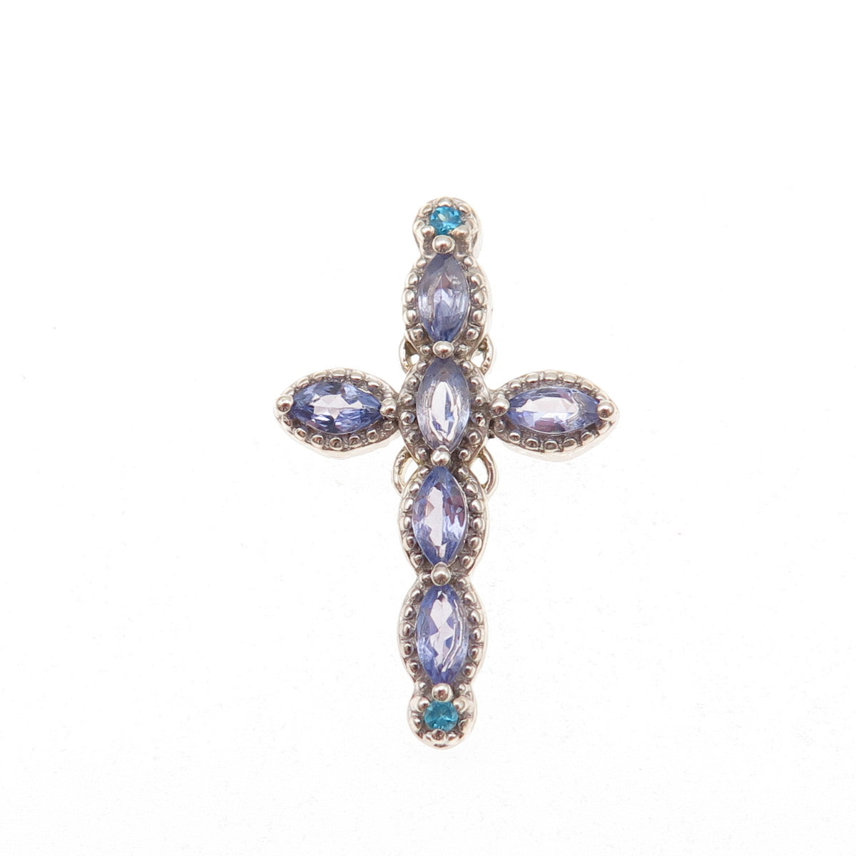 Chuck Clemency 925 Sterling Silver Real Tanzanite & Apatite Cross Slide Pendant