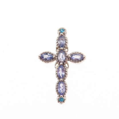 Chuck Clemency 925 Sterling Silver Real Tanzanite & Apatite Cross Slide Pendant
