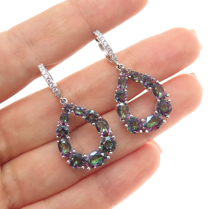 DSMK 925 Sterling Silver Real Mystic Topaz & C Z Teardrop Dangle Earrings