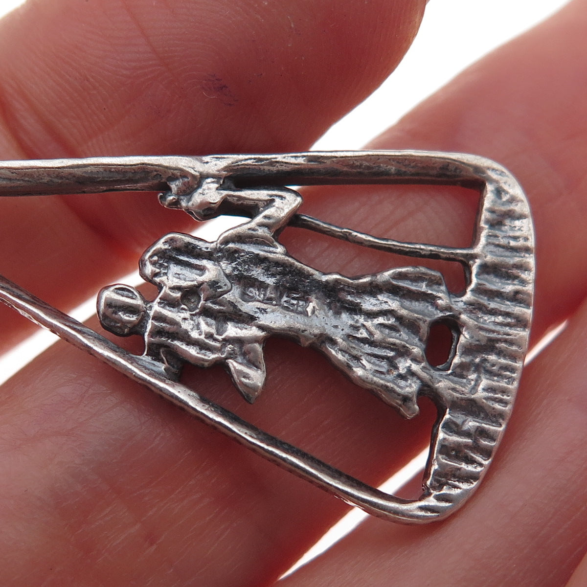 925 Sterling Silver Antique Art Deco St. Christopher Oxidized Charm Pendant
