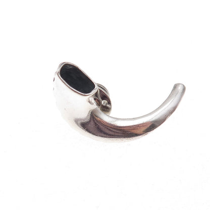 925 Sterling Silver Vintage Horn Oxidized Tie Tack / Lapel Pin
