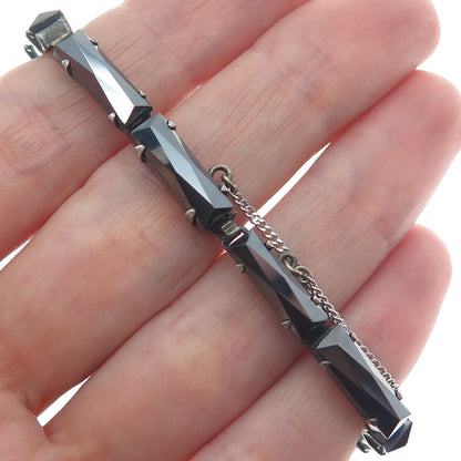 925 Sterling Silver Antique Germany Real Hematite & Marcasite Bracelet 7"
