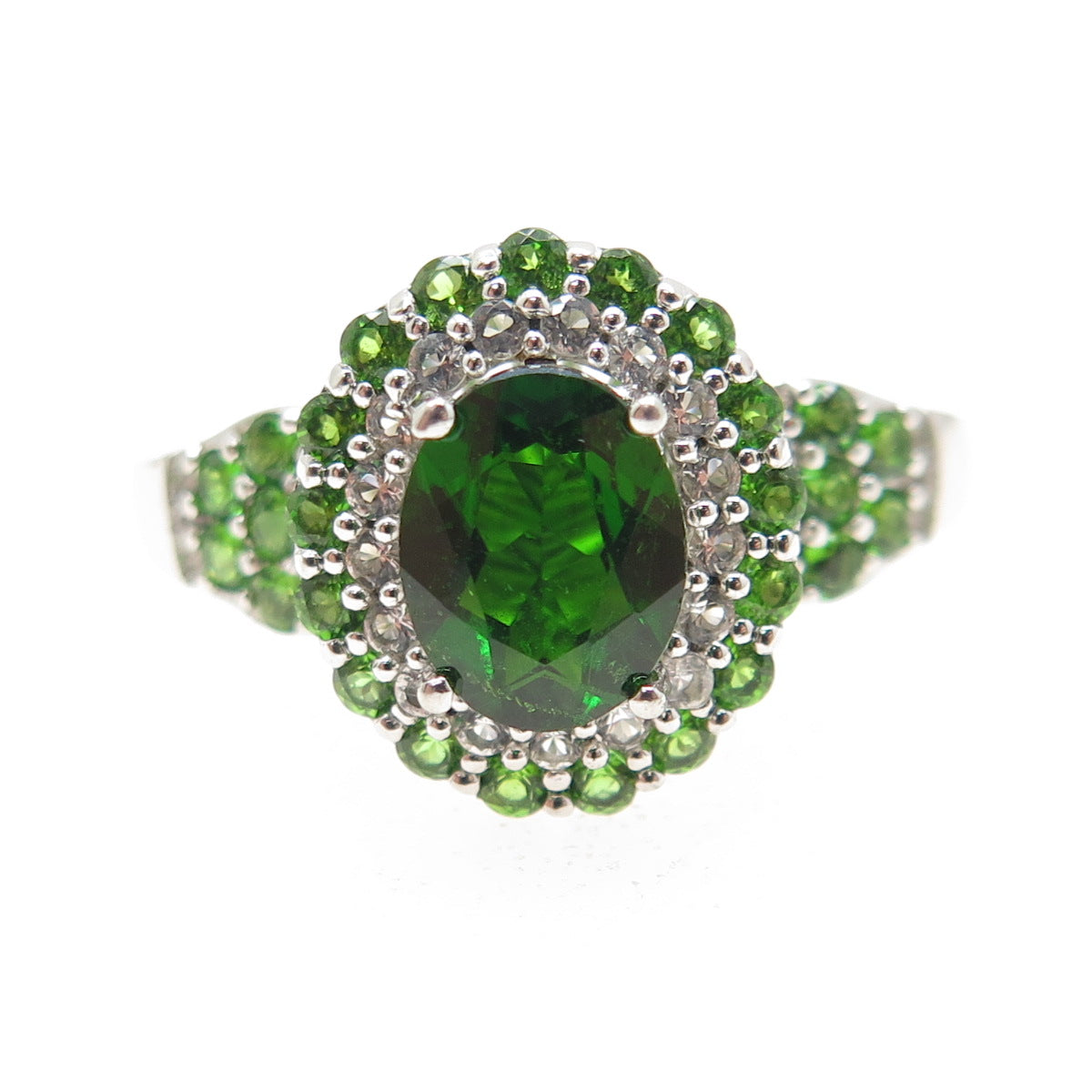 HAROLD TRUJILLO 925 Sterling Silver Real Peridot Gemstone & C Z Ring Size 8