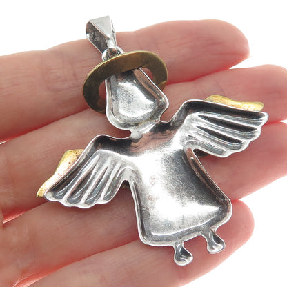 925 Sterling Silver 2-Tone Vintage Mexico Angel Oxidized Pendant