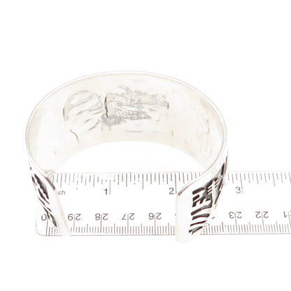 925 Sterling Silver Vintage Southwestern Adjustable Tribal Cuff Bracelet 7.5"
