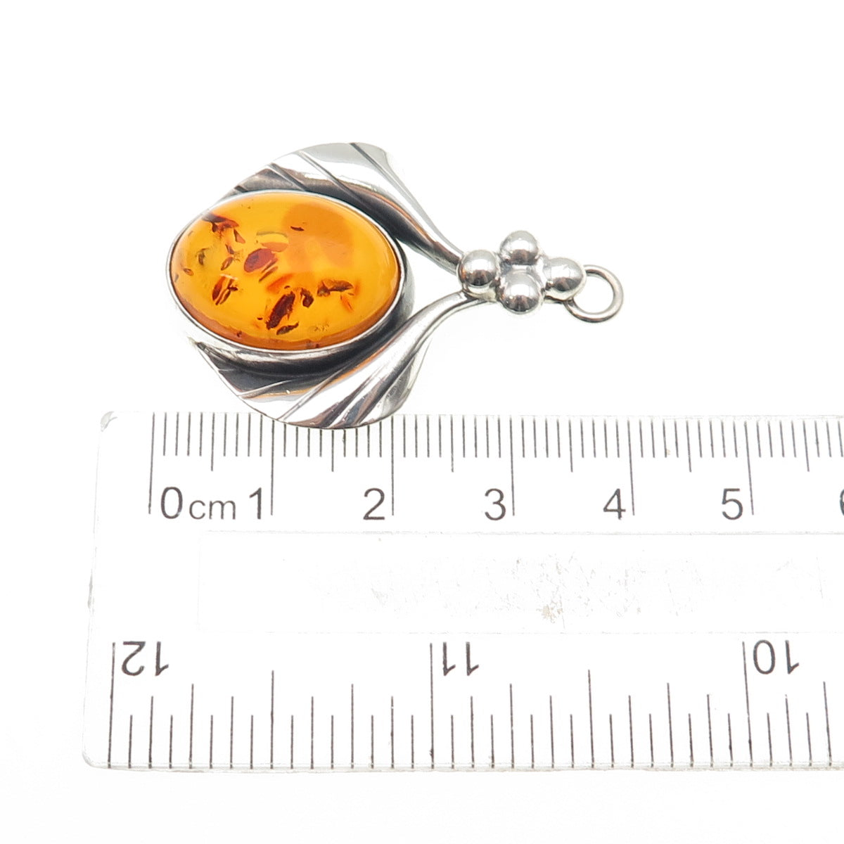 VALERIO V-8 Sterling Silver Vintage Poland Real Amber Modernist Charm Pendant