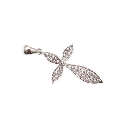 925 Sterling Silver Round-Cut C Z Cross Charm Pendant