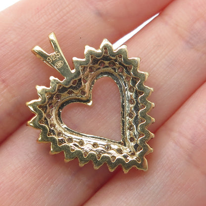HN HENG NGAI Sterling Silver Gold Plated Real Round-Cut Diamond Heart Pendant