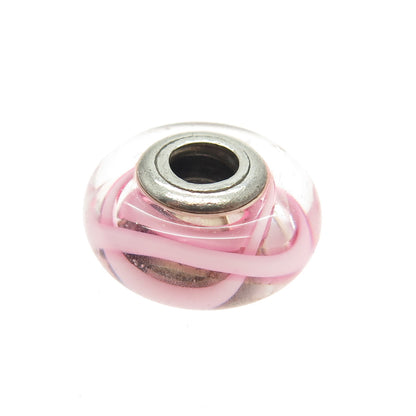 PANDORA 925 Sterling Silver Murano Glass Pink Ribbon Of Hope Bead Charm