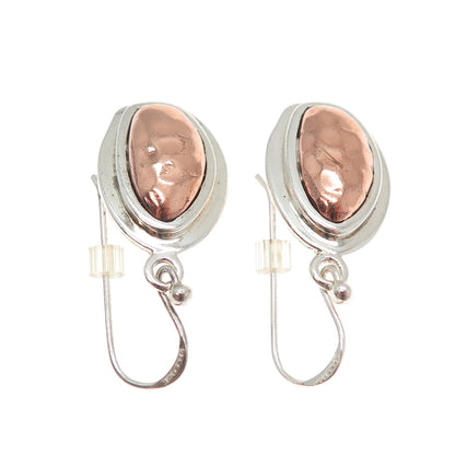 BARSE 925 Sterling Silver 2-Tone Vintage Modernist Hammered Dangle Earrings