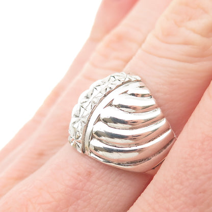 Beverly Hills 925 Sterling Silver Vintage Diamond-Cut Modernist Ring Size 7