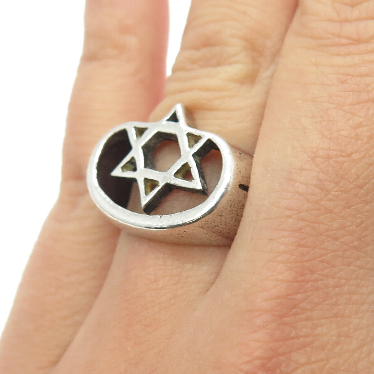 925 Sterling Silver Vintage Star of David Ring Size 5.75