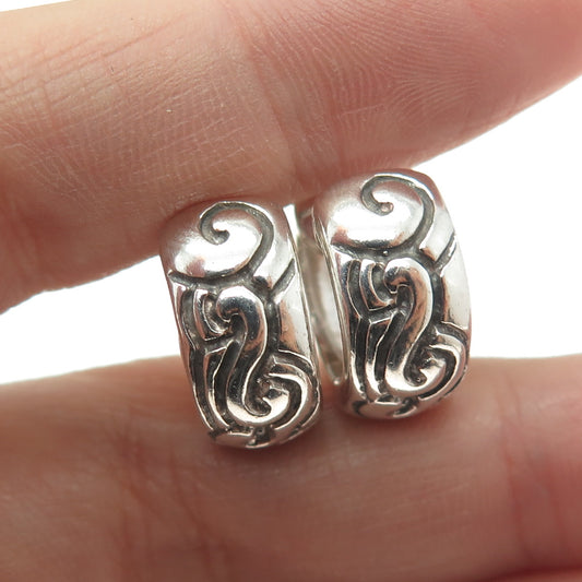 925 Sterling Silver Vintage Ornate Huggie Earrings