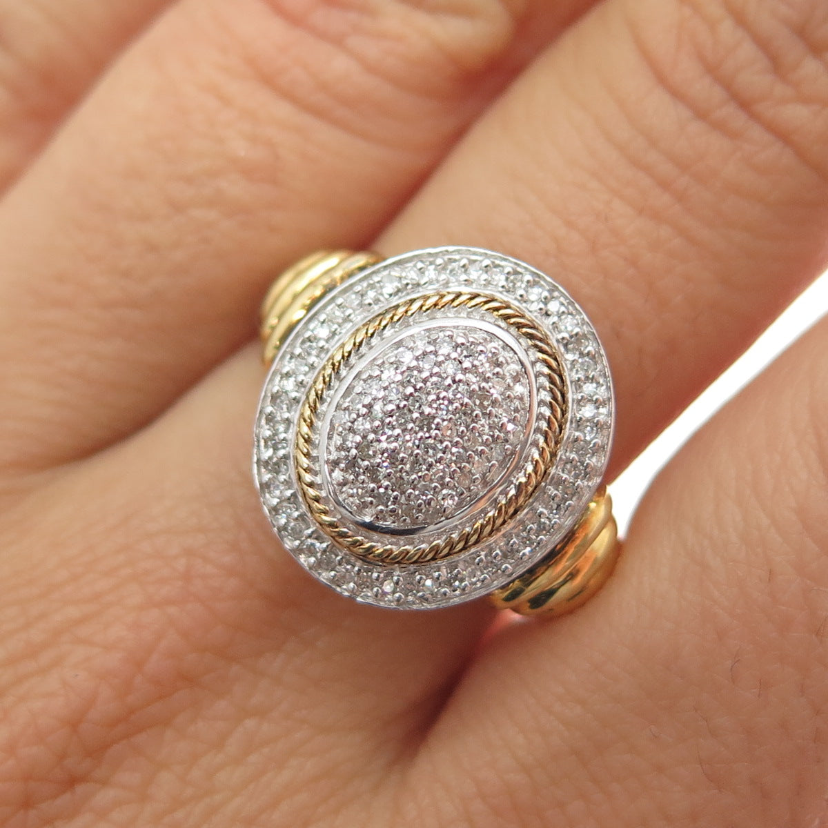 925 Sterling Silver 2-Tone Real Round-Cut Diamond Ring Size 9.25