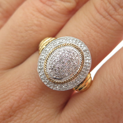925 Sterling Silver 2-Tone Real Round-Cut Diamond Ring Size 9.25